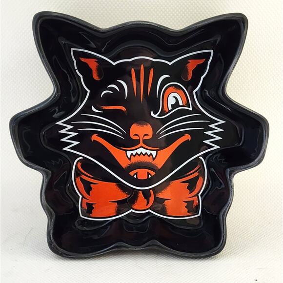 CANDY/TRINKET DISH-SOURPUSS-Black-Orange Cat-Display-Ashtray-Small - Picture 6 of 8